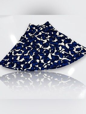Banana Republic Blue White Floral Midi Skirt Pockets Size 4 Fit Flare